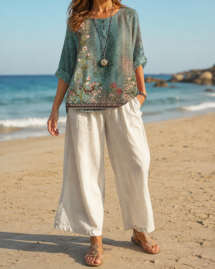 Abstract Print Relaxed Short Sleeve Blouse