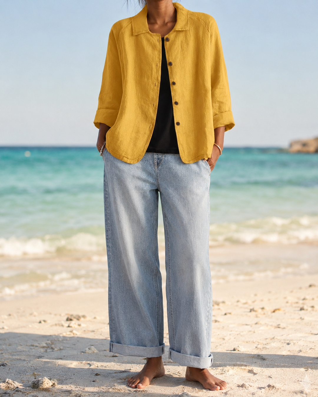 Linen Blend Long Sleeve Shirt Cardigan