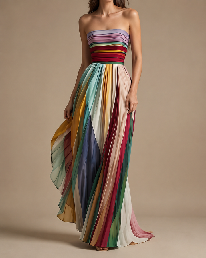 Printed Strapless Backless Summer Maxi Dress