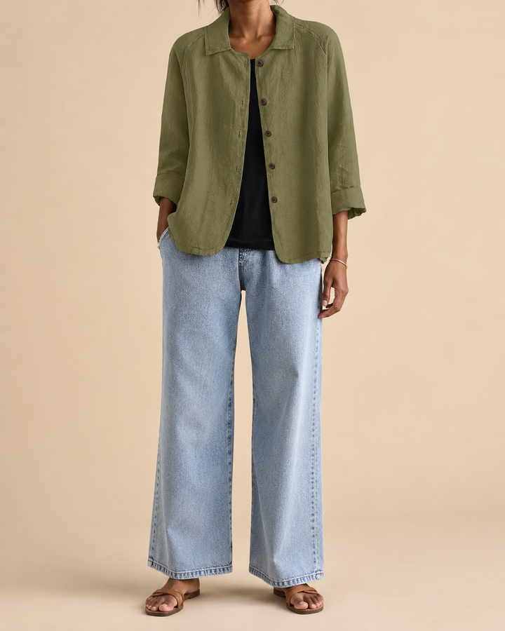 Linen Blend Long Sleeve Shirt Cardigan