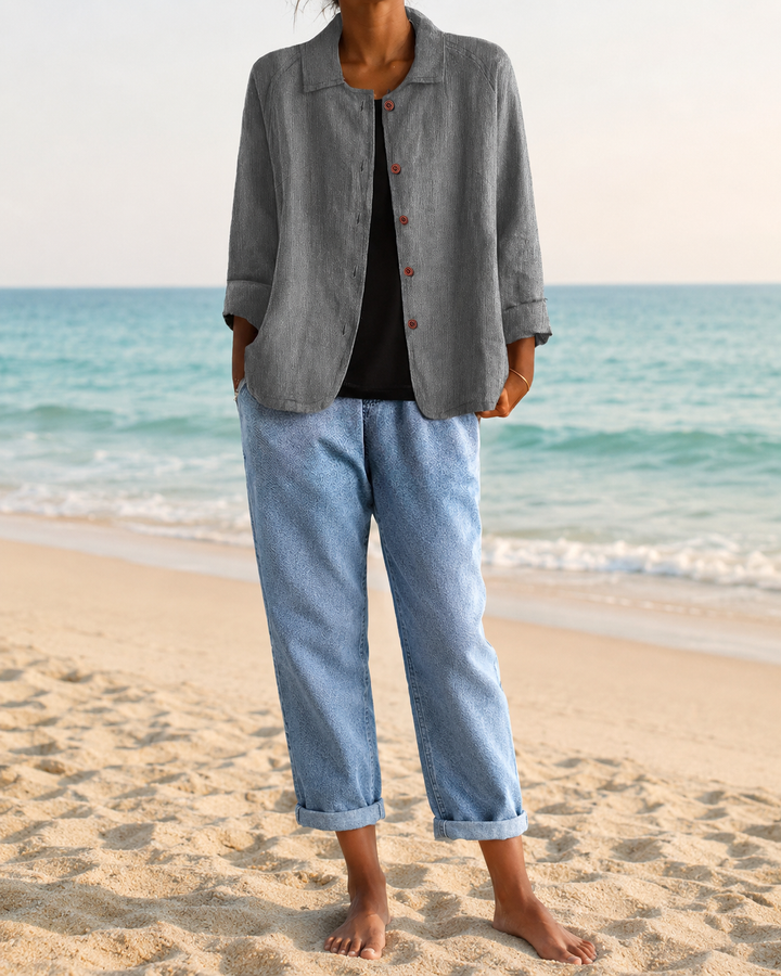 Linen Blend Long Sleeve Shirt Cardigan