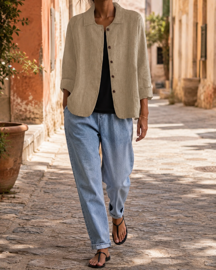 Linen Blend Long Sleeve Shirt Cardigan