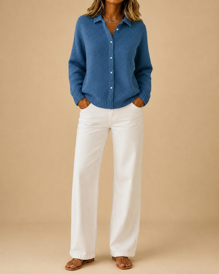 Lapel Button Long Sleeve Knit Jumper
