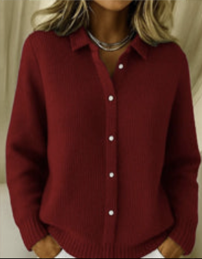 Lapel Button Long Sleeve Knit Jumper